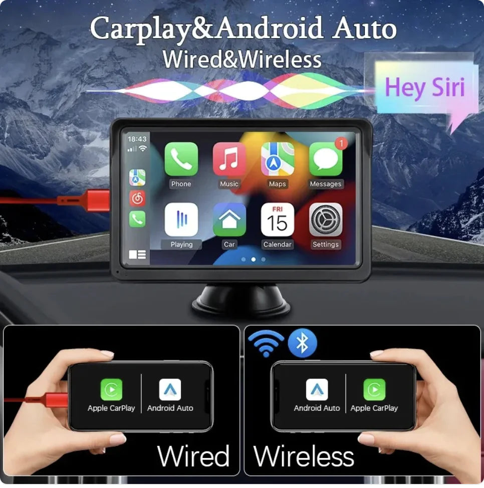 Écran CarPlay sans fil 7 pouces avec support